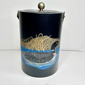 Vintage Couroc Loon Ice Bucket – Mid Century Black & Brass Barware